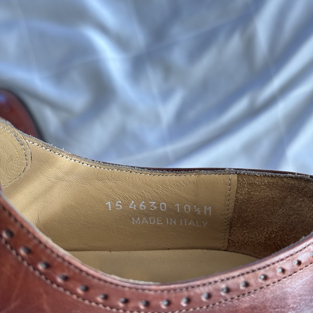 10.5 M Johnson & Murphy Italy Mens Brown Cap Toe Oxford Dress Shoes Lace Up EUC - Picture 9 of 9